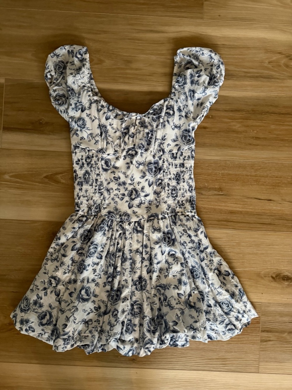 Hollister bubble dress, size XS, blue floral, shorts attached, like new